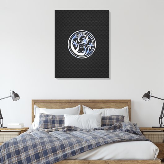 Chrome Dragon Crest on Carbon Fiber Print (Insitu (Slaapkamer))