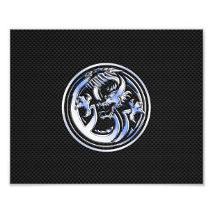 Chrome Dragon Crest on Carbon Fiber Print Foto Afdruk