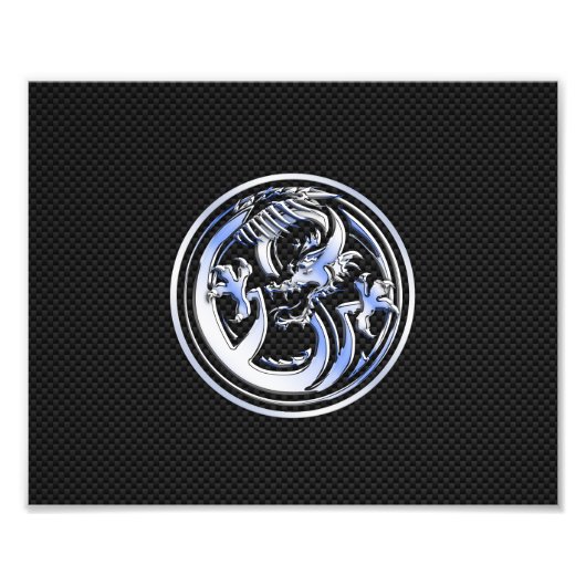 Chrome Dragon Crest on Carbon Fiber Print Foto Afdruk (Voorkant)
