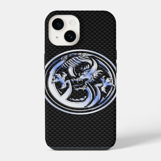 Chrome Dragon Crest on Carbon Fiber Print iPhone Hoesje (Achterkant)