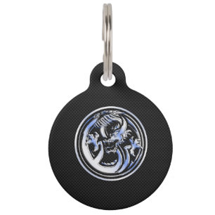 Chrome Dragon Crest zwarte koolstofvezel Afdrukken Huisdierpenning