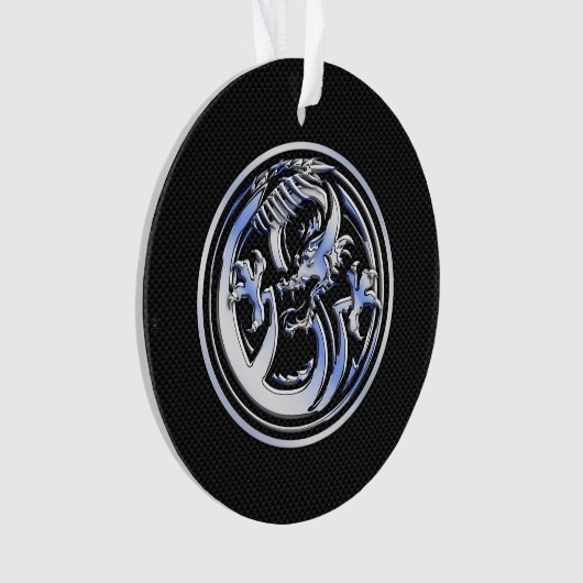 Chrome Dragon Crest zwarte koolstofvezel Afdrukken Ornament (voorkant)