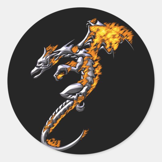 Chrome Dragon met vlammen Ronde Sticker (Voorkant)
