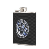 Chrome Draken Crest zwarte Carbon Fiber afdruk Heupfles (Links)
