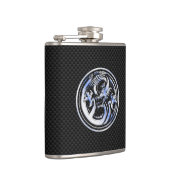 Chrome Draken Crest zwarte Carbon Fiber afdruk Heupfles (Rechts)