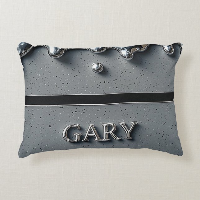 Chrome Drip Gary Naam Slank Zilver Luxe Accent Kussen (Voorkant)