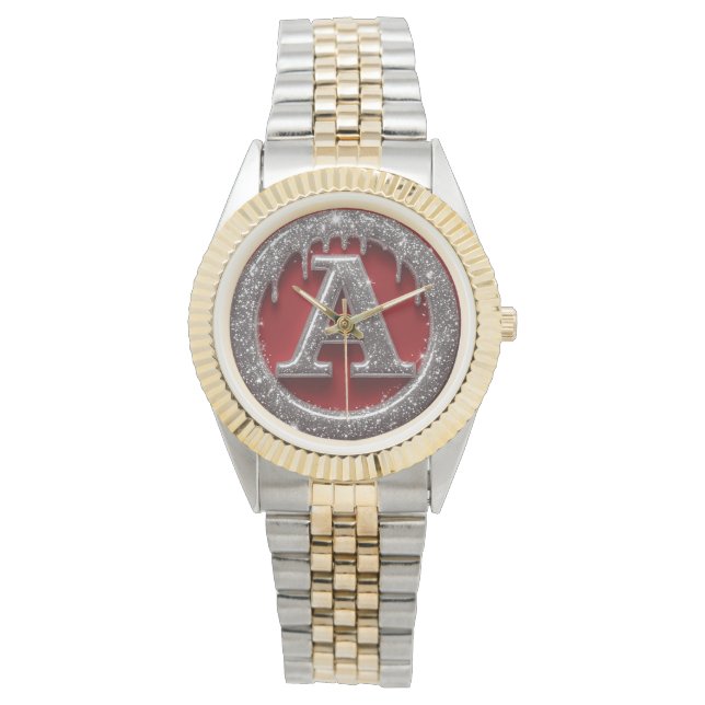 Chrome Drip Letter A Monogram Glitter Icoon Horloge (Voorkant)