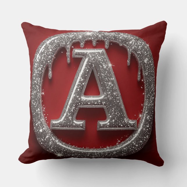 Chrome Drip Letter A Monogram Glitter Pictogram Kussen (Voorkant)