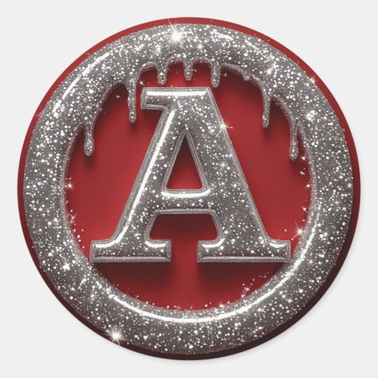 Chrome Drip Letter A Monogram Glitter Pictogram Ronde Sticker (Voorkant)