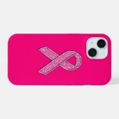 Chrome en Glitter Style Pink Ribbon Awareness iPhone 15 Case (Achterkant horizontaal)