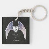 Chrome & Faux Leather Gevleugeld Hart Sleutelhange Sleutelhanger (Achterkant)