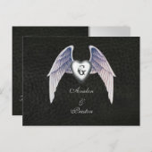 Chrome & Faux Leather Heart Save The Date Briefkaa Aankondigingskaart (Voorkant / Achterkant)