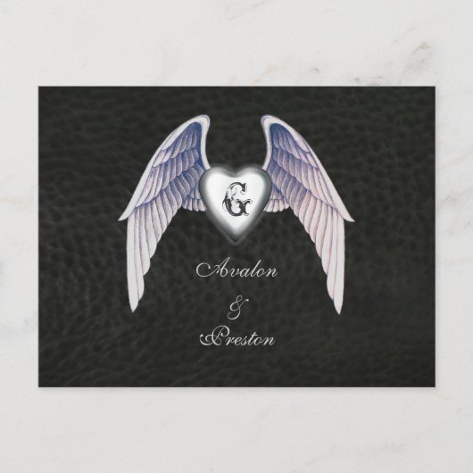 Chrome & Faux Leather Heart Save The Date Briefkaa Aankondigingskaart (Voorkant)