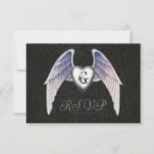 Chrome & Faux Leather Winged Heart RSVP Uitnodigin Kaartje (Voorkant)