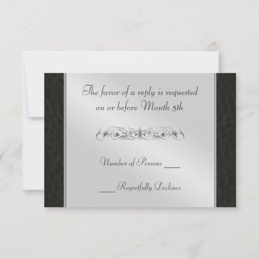 Chrome & Faux Leather Winged Heart RSVP Uitnodigin Kaartje (Achterkant)