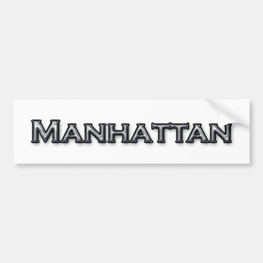 Chrome Finish Manhattan NY Text Logo Bumpersticker (Voorkant)