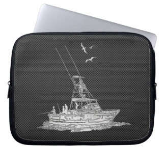 Chrome Fishing Boat on Carbon Fiber Decor Laptop Sleeve