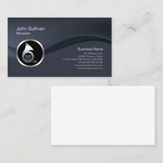 Chrome French Horn Icon Musician Business Card Visitekaartje (Voorkant / Achterkant)