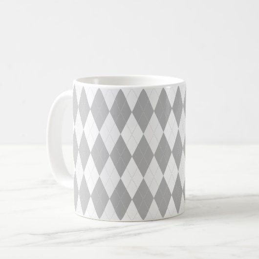 Chrome Grey Argyle lichtgrijs Small Diamond Shape Koffiemok (Voorkant links)