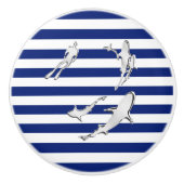 Chrome haaien op Nautical Navy Blue Stripes Print Keramische Knop (Voorkant)