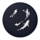 Chrome haaien op Nautical Navy Carbon Print Keramische Knop (Voorkant)