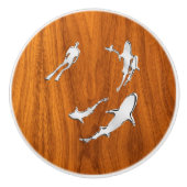 Chrome haaien op Nautical Teak Wood Grain Print Keramische Knop (Voorkant)