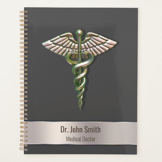 Chrome Holographic 3D Caduceus Medical Planner (Voorkant)