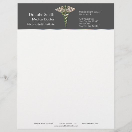 Chrome Holographic 3D Medical Caduceus Briefhoofd (Voorkant)