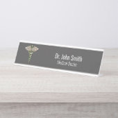 Chrome Holographic 3D Medical Caduceus Bureau Naambordje (Voorkant)