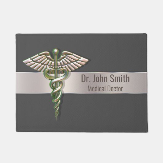Chrome Holographic 3D Medical Caduceus Deurmat (Voorkant)