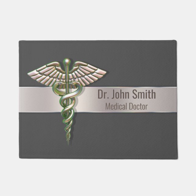 Chrome Holographic 3D Medical Caduceus Deurmat (Voorkant)