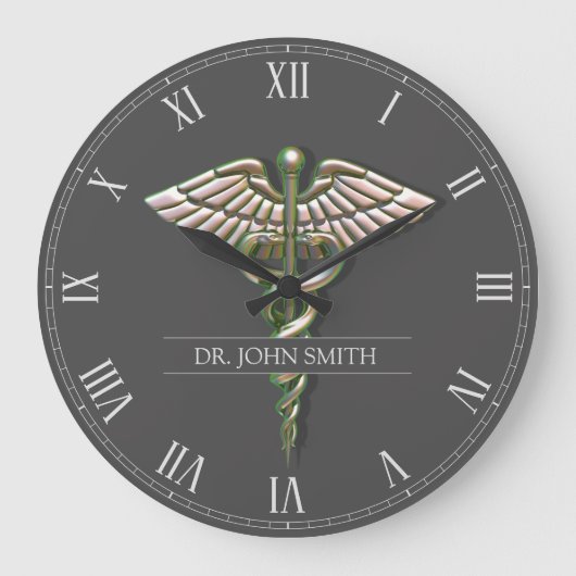 Chrome Holographic 3D Medical Caduceus Grote Klok (Voorkant)