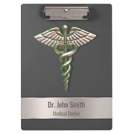 Chrome Holographic 3D Medical Caduceus Klembord (Voorkant)