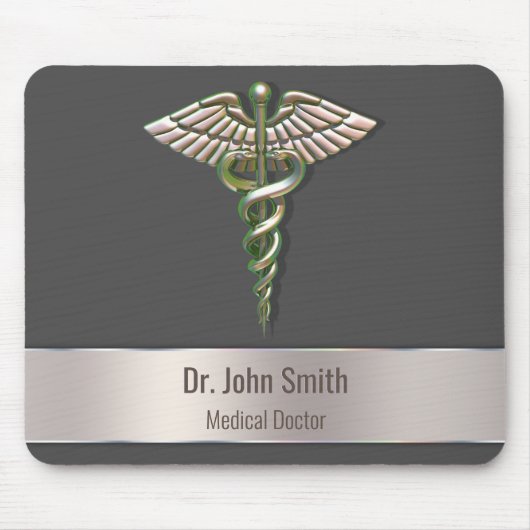 Chrome Holographic 3D Medical Caduceus Muismat (Voorkant)