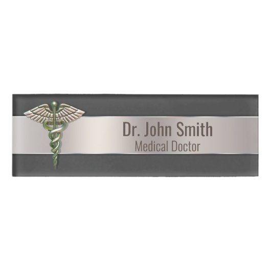 Chrome Holographic 3D Medical Caduceus Naambadge (Voorkant)