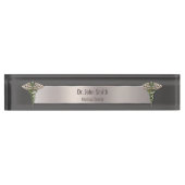 Chrome Holographic 3D Medical Caduceus Naambordje (Voorkant)