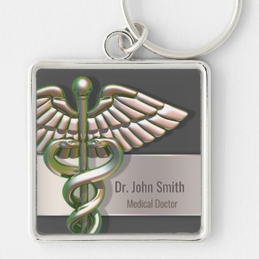 Chrome Holographic 3D Medical Caduceus Sleutelhanger (Voorkant)