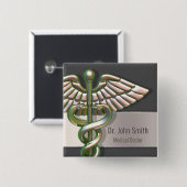 Chrome Holographic 3D Medical Caduceus Vierkante Button 5,1 Cm (Voorkant /achterkant)