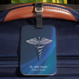 Chrome Holographic Dark 3D Medical Caduceus Bagagelabel
