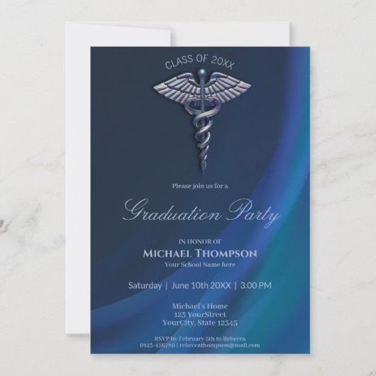 Chrome Holographic Medical Caduceus Afstuderen Kaart (Voorkant)