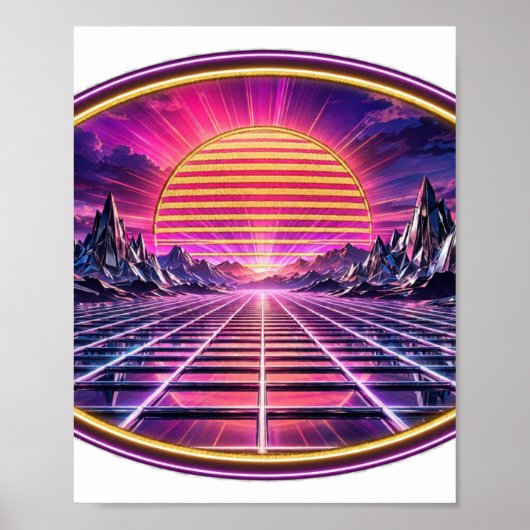 Chrome Horizon — Retro Synthwave Zonsondergang Poster (Voorkant)