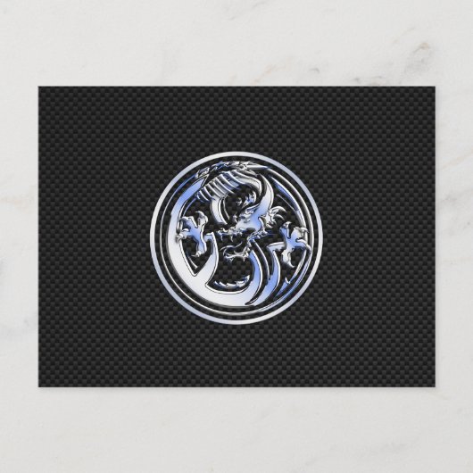 Chrome in Dragon badge on Carbon Fiber Print Briefkaart (Voorkant)