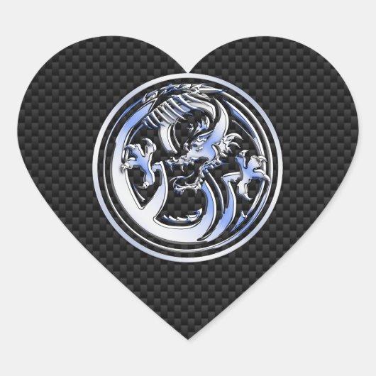 Chrome in Dragon badge on Carbon Fiber Print Hart Sticker (Voorkant)