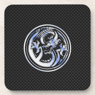 Chrome in Dragon badge on Carbon Fiber Print Onderzetter