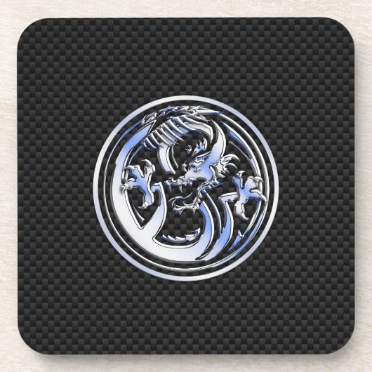 Chrome in Dragon badge on Carbon Fiber Print Onderzetter (Voorkant)