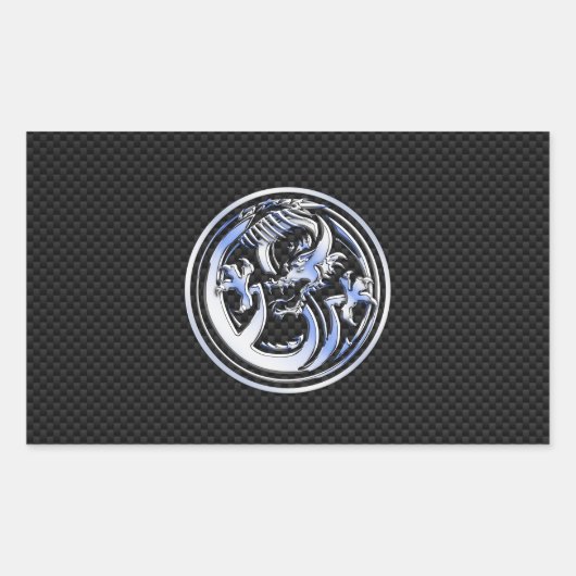 Chrome in Dragon badge on Carbon Fiber Print Rechthoekige Sticker (Voorkant)