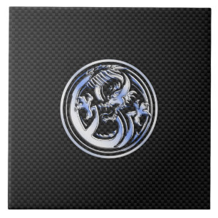 Chrome in Dragon badge on Carbon Fiber Print Tegeltje