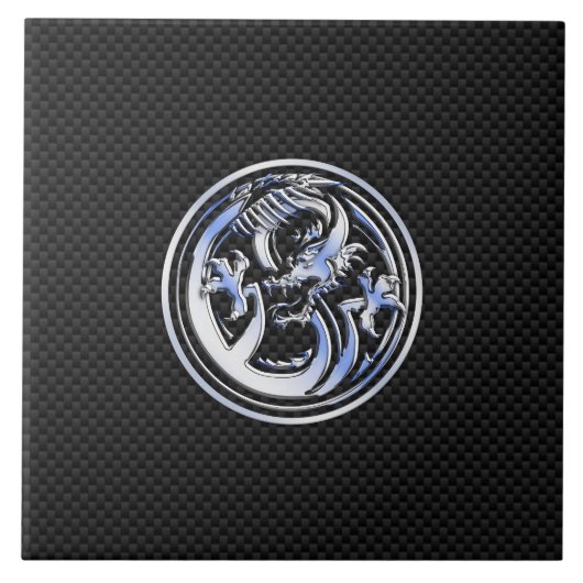 Chrome in Dragon badge on Carbon Fiber Print Tegeltje (Voorkant)