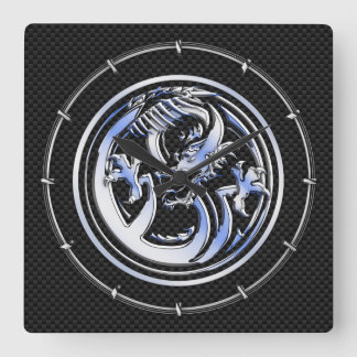 Chrome in Dragon badge on Carbon Fiber Print Vierkante Klok