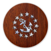 Chrome jacht vlag op Mahogany Grain Print Keramische Knop (Voorkant)